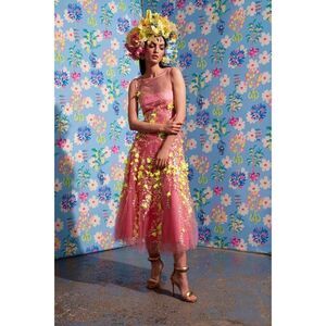 maison common sleeveless tulle floral embroidered dress 42